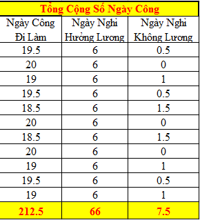 Tổng kết số ngày công đi - nghỉ Tổng kết số ngày công đi - nghỉ