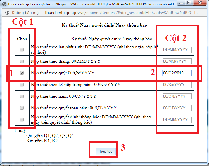 Chọn kỳ nộp thuế