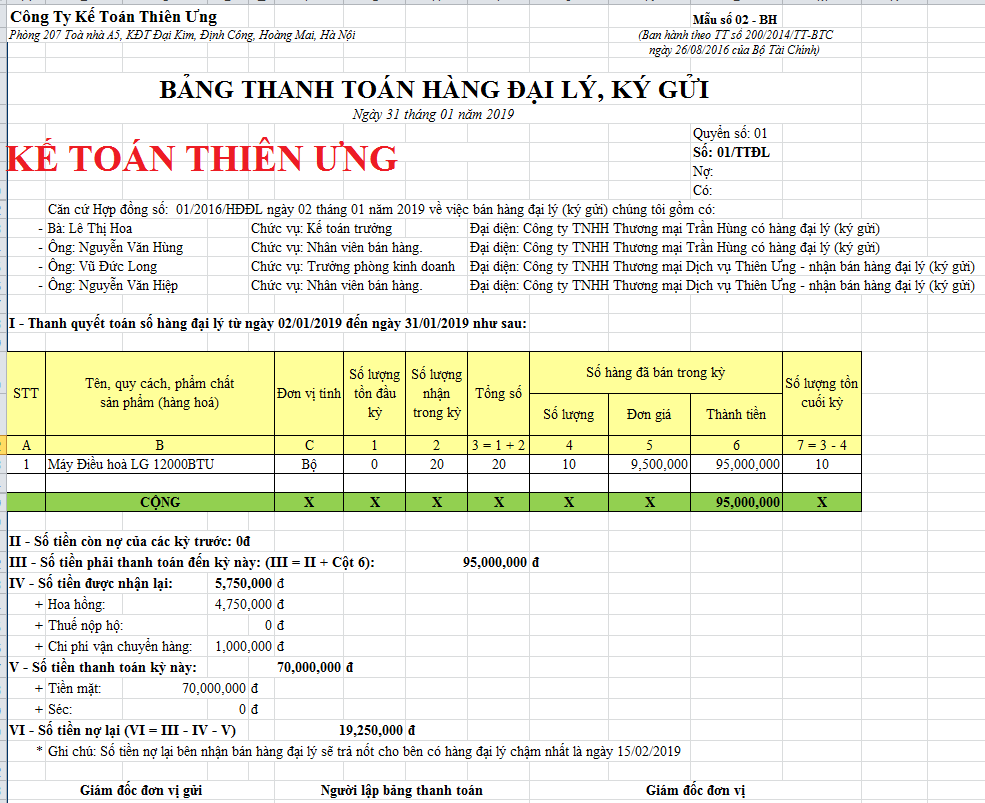 Bảng thanh toán hàng đại lý, ký gửi Bảng thanh toán hàng đại lý, ký gửi