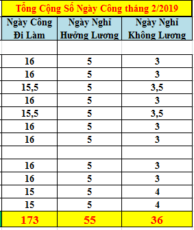 Tổng hợp ngày cồng thực tế trong tháng 2/2019 Tổng hợp ngày cồng thực tế trong tháng 2/2019