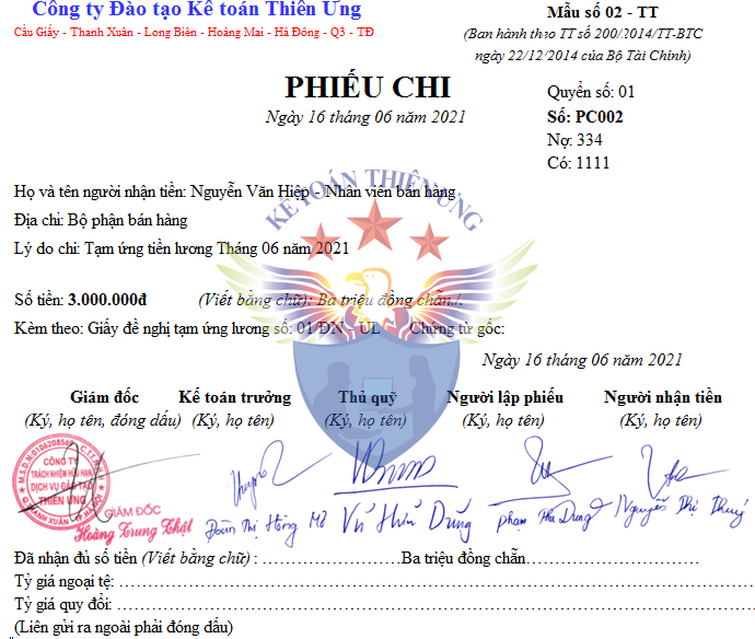 Mẫu phiếu chi bằng Excel theo thông tư 200 mới nhất năm 2021