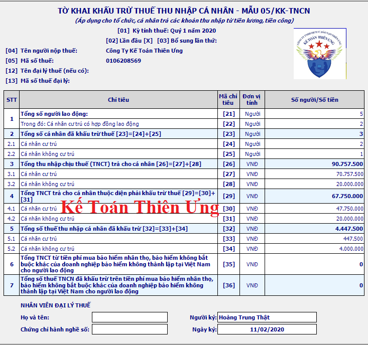 Tờ khai thuế TNCN mới nhất năm 2020 - Mẫu 05/KK-TNCN Tờ khai thuế TNCN mới nhất năm 2020 - Mẫu 05/KK-TNCN