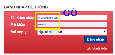 Đăng nhập tài khoản nộp thuế