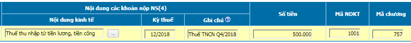 Nộp tiền thuế TNCN