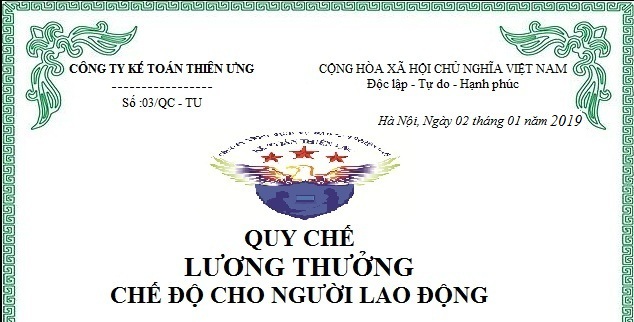 Mẫu quy chế lương thưởng mới nhất năm 2019 Mẫu quy chế lương thưởng mới nhất năm 2019