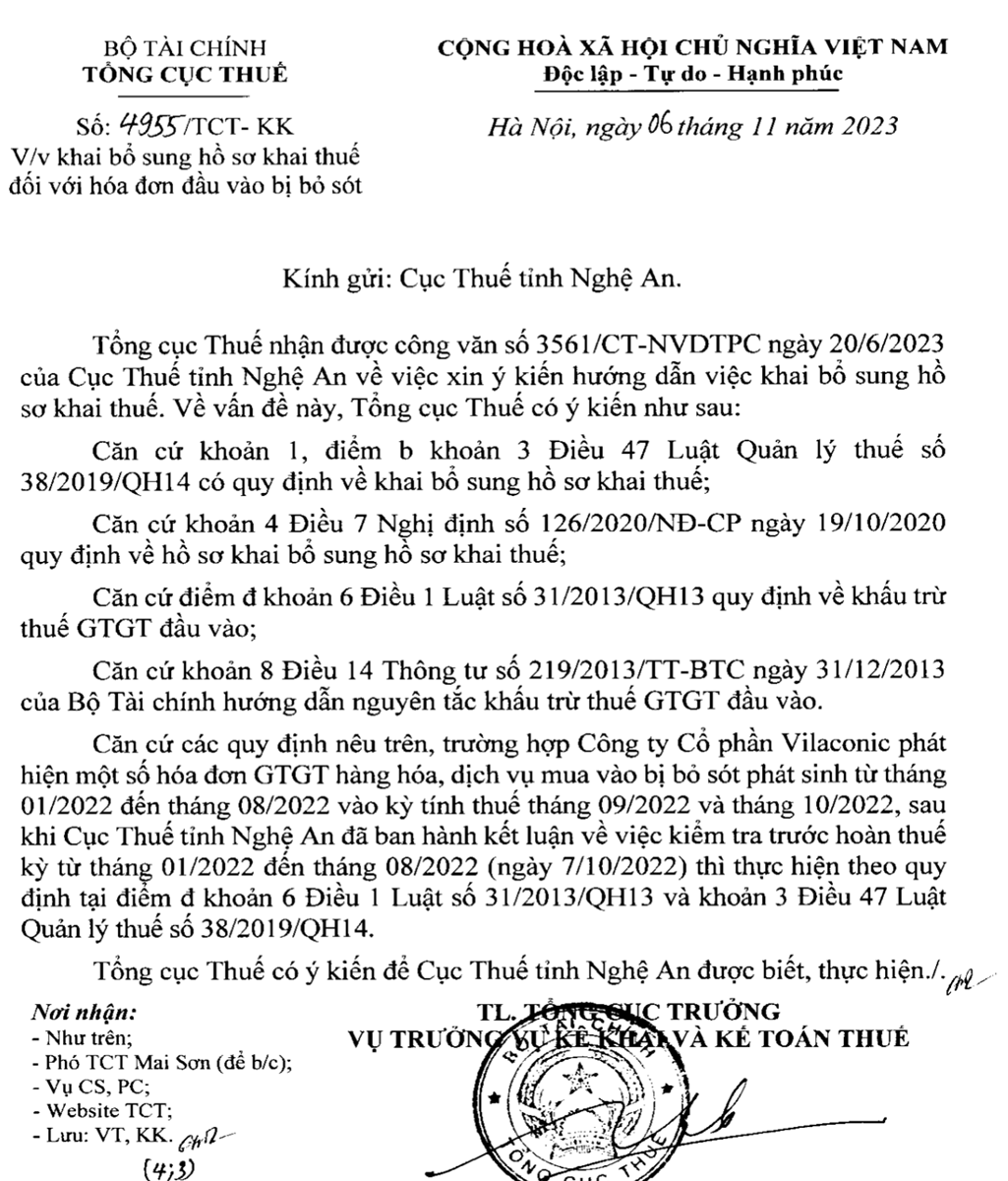 công văn số 4955/TCT-KK ngày 6/11/2023 của Tổng cục Thuế