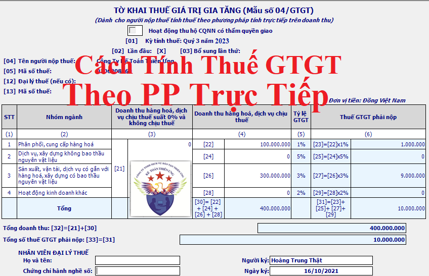 Cách tính thuế GTGT theo phương pháp trực tiếp