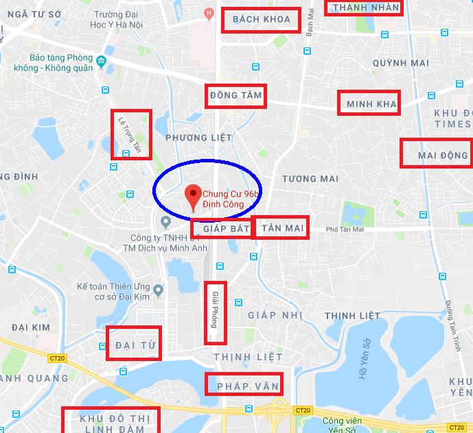 Bản đồ các vùng lân cận gần cơ sở Định Công của Kế Toán Thiên Ưng