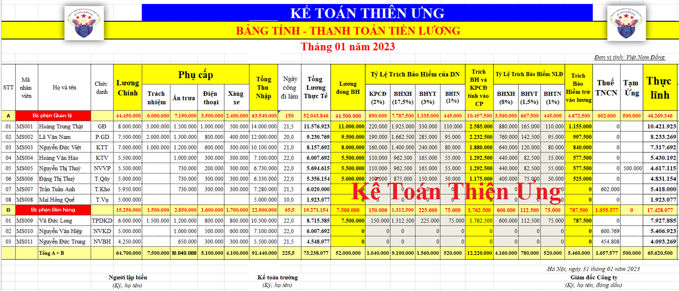 Top 29 Mẫu Bảng Lương Nhân Viên Văn Phòng Update